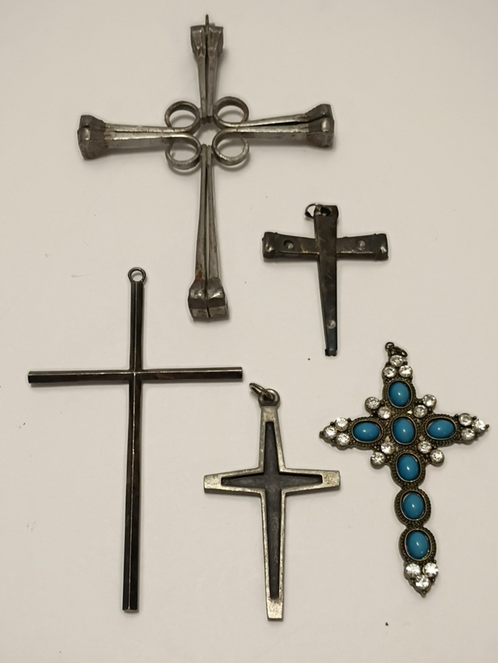 Vintage Estate Mixed Metal Cross Pendant Collection Gothic Brutalist Design